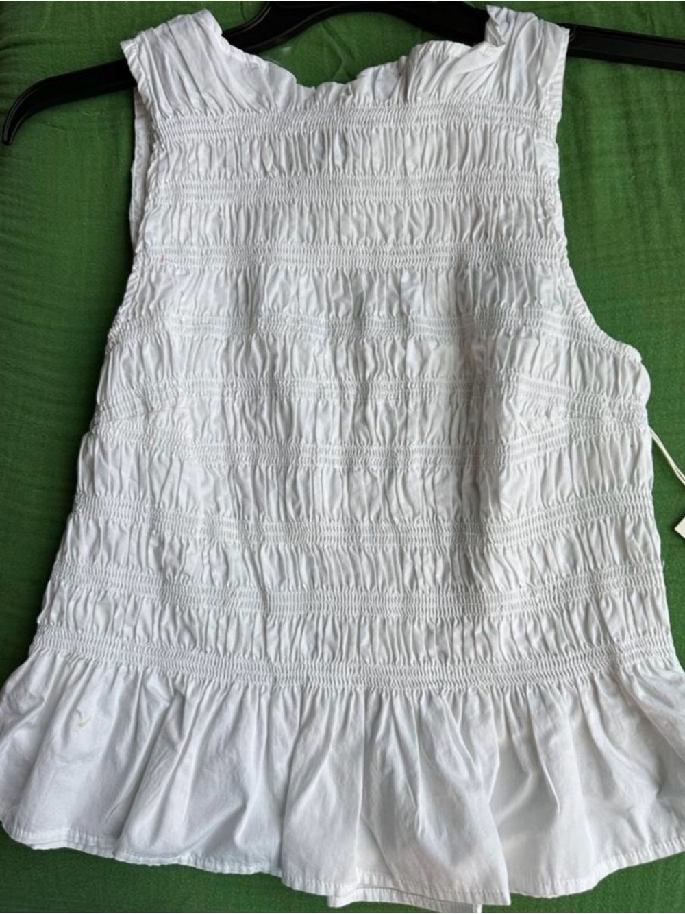 White Smocked Tank Top with Ruffle Hem